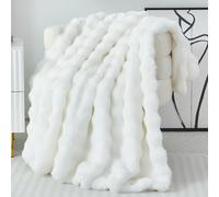 Casa Carina Fluffy Bubble Fleece Throw Blanket - Faux Fur Soft Warm Plush Cozy Blankets Thick 1000 GSM for Sofa-Large Bed Throws for Bedroom Couch Sofa Travel Kids Camping-White 100x160cm