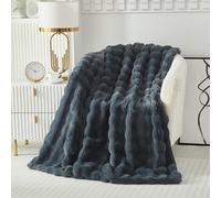 Casa Carina Fluffy Bubble Fleece Throw Blanket - Faux Fur Soft Warm Plush Cozy Blankets Thick 1000 GSM for Sofa-Large Bed Throws for Bedroom Couch Sofa Travel Kids Camping-Dark Grey 130x160cm
