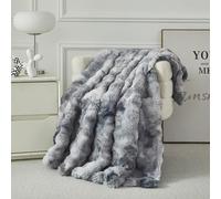Casa Carina Fluffy Bubble Fleece Throw Blanket - Faux Fur Soft Warm Plush Cozy Blankets Thick 1000 GSM for Sofa-Large Bed Throws for Bedroom Couch Sofa Travel Kids Camping-Tie-Dye Grey 160x200cm