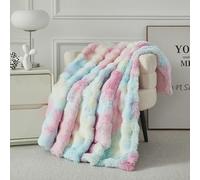 Casa Carina Fluffy Bubble Fleece Throw Blanket - Faux Fur Soft Warm Plush Cozy Blankets Thick 1000 GSM for Sofa-Large Bed Throws for Bedroom Couch Sofa Travel Kids Camping-Rainbow 160x200cm