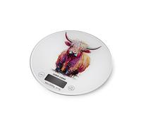 Casa & Casa Electronic Kitchen Scale (Hairy Cow), 5kg/11lbs Capacity, Sleek Glass Surface, Digital Kitchen Scales, LCD Display, Food Scales, Kitchen Essentials, Multi Unit Conversion, Colourful Print