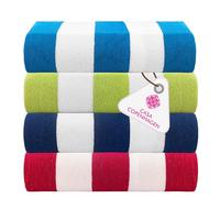 CASA COPENHAGEN Cabana Beach Towels, Rough and Tough, Quick Dry, for Pool, Bath and Shower, 30" x 60", 4 Piece Set of Cotton Beach Bath Towels - Turquoise, Royal Blue, Pink, Green