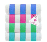 CASA COPENHAGEN Cabana Beach Towels, Rough and Tough, Quick Dry, for Pool, Bath and Shower, 30" x 60", 4 Piece Set of Cotton Beach Bath Towels - Turquoise, Royal Blue, Pink, Green