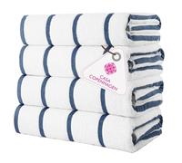 CASA COPENHAGEN Cabana Pool 4-piece set of large bath towels, 76x152 cm, 550 GSM, designed in Denmark, made from soft Egyptian cotton for bathroom, kitchen & shower - navy blue striped