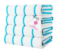 CASA COPENHAGEN Cabana Pool 4-piece set of large bath towels, 76x152 cm, 550 GSM, designed in Denmark, made from soft Egyptian cotton for bathroom, kitchen & shower - Teal striped