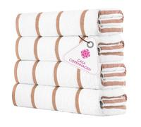 CASA COPENHAGEN Cabana Pool 4-piece set of large bath towels, 76x152 cm, 550 GSM, designed in Denmark, made from soft Egyptian cotton for bathroom, kitchen & shower - Beige and white striped