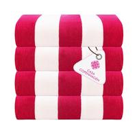 CASA COPENHAGEN Cabana Towel Designed in Denmark Rough and Tough, Quick Dry, Beach, Pool, Bath & Shower 30x60 inches 4 Pieces Cotton Beach Bath Towels Set - Pink