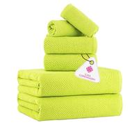 CASA COPENHAGEN Eco Pop 6 Pieces Towel Set- Neon Green, 550 GSM 2 Bath Towel 2 Hand Towel 2 Washcloth, Rough & Tough Use Cotton Towels Gift Set for Bathroom