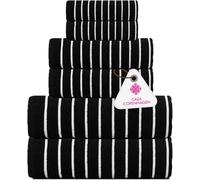 CASA COPENHAGEN Ecstatic 6 Pieces Towel Set- Dark Black, 600 GSM 2 Bath Towel 2 Hand Towel 2 Washcloth, Designed in Denmark Made of Soft Egyptian Cotton for Bathroom, Kitchen & Shower