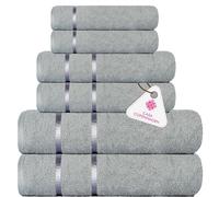 CASA COPENHAGEN Eternal 6 Pieces Towel Set- Grey Violet, 500 GSM 2 Bath Towel 2 Hand Towel 2 Washcloth, Designed in Denmark Made of Soft Egyptian Cotton for Bathroom, Kitchen & Shower