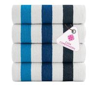 CASA COPENHAGEN Monaco Beach Towels, durable & long-lasting, quick-drying, for pool, bath & shower, 76 x 152 cm, 4-piece set of cotton beach towels - Multicolored Blue