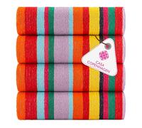 CASA COPENHAGEN Monaco Beach Towels, durable & long-lasting, quick-drying, for pool, bath & shower, 76 x 152 cm, 4-piece set of cotton beach towels - Rainbow