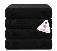 CASA COPENHAGEN Popcorn Textured 4 Piece Bath Towel Set - Black, 550 g/m², 4 Piece Bath Towels, Cotton Towels Rough and Tough Use, Gift Set for Bathroom