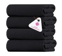 CASA COPENHAGEN Waffle 4-piece bath towel set - Black, 70x140 cm, Egyptian cotton, designed in Denmark, for bathroom, kitchen & shower
