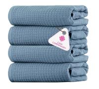 CASA COPENHAGEN Waffle 4-piece bath towel set - Old Blue, 70x140 cm, Egyptian cotton, designed in Denmark, for bathroom, kitchen & shower
