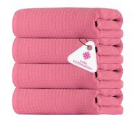 CASA COPENHAGEN Waffle 4-piece bath towel set - Pink, 70x140 cm, Egyptian cotton, designed in Denmark, for bathroom, kitchen & shower