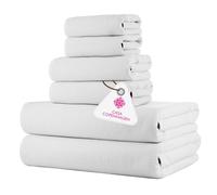 CASA COPENHAGEN Waffle Terry 6-piece set, cotton, extra large, luxurious, white, 2 bath towels XL, 70 x 140 cm, 2 large hand towels, 50 x 80 cm, 2 large washcloths, 41 x 41 cm