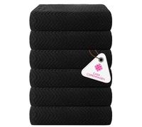 CASA COPENHAGEN Wave Textured 6 Piece Small Bath Towel Set - Black, 550 g/m², 6 Piece Small Bath Towels, Cotton Towels Rough and Tough Use, Gift Set for Bathroom