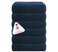 CASA COPENHAGEN Wave Textured 6 Piece Small Bath Towel Set - Navy Blue, 550 g/m², 6 Piece Small Bath Towels, Cotton Towels Rough and Tough Use, Gift Set for Bathroom
