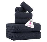 CASA COPENHAGEN Wave Textured 6 Piece Towel Set - Grey Violet, 550 g/m², 2 Bath Towel, 2 Hand Towel, 2 Washcloth Towels Cotton Rough and Tough Use Gift Set for Bathroom