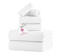 CASA COPENHAGEN Wave Textured 6 Piece Towel Set - White, 550 g/m², 2 Bath Towel, 2 Hand Towel, 2 Washcloth Towels Cotton Rough and Tough Use Gift Set for Bathroom