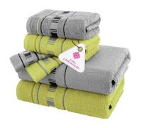 CASA COPENHAGEN X Lines towel set made from 600 g/m² Egyptian cotton for hotel, spa, kitchen and bathroom, 6-piece set with 2 bath towels, 2 hand towels, and 2 washcloths - Grey Green