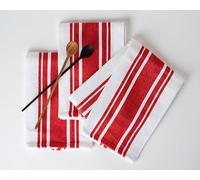 Casa De Lan Kitchen Towels Set - Pack of 3 (20’’ x 30’’) Extra Large Premium Cotton Dish Towels for Kitchen - Super Striped Towels - Highly Absorbent - 100% Cotton - Hanging Loop - Red