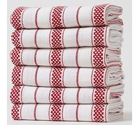 Casa De Lan Kitchen Towels Set - Pack of 6 (20’’ x 30’’) Extra Large Premium Cotton Dish Towels for Kitchen - Chain Stripe Towels - Highly Absorbent - 100% Cotton - with Hanging Loop - Red