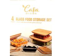 Casa Di Cibo 4 Piece Glass Food Storage Set with Bamboo Lids