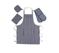 Casa D'Or Double Oven Gloves Set with Apron Heat Resistant Oven Mitts for Home Kitchen Baking and Cooking, Butchers Stripe Pot Pan Tray Double Oven Gloves Set (Navy)