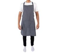 Casa D'Or Navy Apron Bib With Pockets Unisex Stripe Adjustable Apron for Cooking Baking Kitchen Restaurant Chef Cotton Apron Bib (Navy)