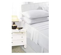 Casa D'Or NEW LUXURY PLAIN DYED POLYCOTTON FITTED FLAT BED SHEET SINGLE DOUBLE KING SIZE BEDDING (White, Single Flat Bed Sheet)