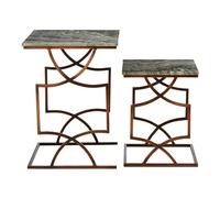 casa grey marble set of 2 side tables with bronze metal frame