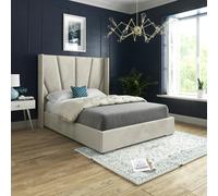 Casa Magna Bellini Wide Curved Winged Upholstered Soft Velvet Bed Frame - Cream - Silver - King