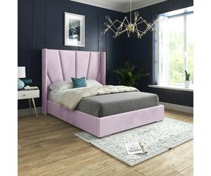 Casa Magna Bellini Wide Curved Winged Upholstered Soft Velvet Bed Frame - Pink - Pink - Super king