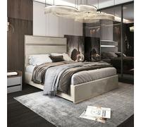 Casa Magna Bentley Upholstered Soft Velvet Metal Bed Frame - Cream - Silver - Double