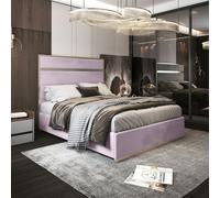 Casa Magna Bentley Upholstered Soft Velvet Metal Bed Frame - Pink - Pink - Super king