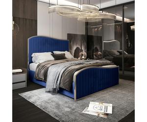 Casa Magna Brixton Upholstered Soft Velvet Metal Bed Frame - Blue - Small double - Blue