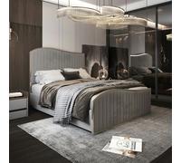 Casa Magna Brixton Upholstered Soft Velvet Metal Bed Frame - Grey - Double - Grey