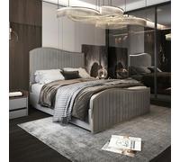 Casa Magna Brixton Upholstered Soft Velvet Metal Bed Frame - Grey - Super king - Grey