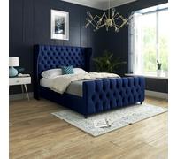 Casa Magna Donati Straight Curved Top Upholstered Soft Velvet Bed Frame - Blue - Blue - Super king