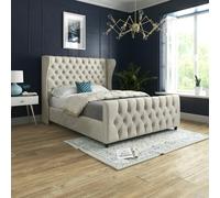 Casa Magna Donati Straight Curved Top Upholstered Soft Velvet Bed Frame - Cream - Silver - Single