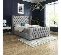 Casa Magna Donati Straight Curved Top Upholstered Soft Velvet Bed Frame - Grey - Grey - Double