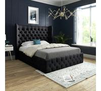 Casa Magna Florence Wide Winged Upholstered Soft Velvet Bed Frame - Black - Black - Super king