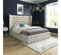 Casa Magna Florence Wide Winged Upholstered Soft Velvet Bed Frame - Cream - Silver - Double