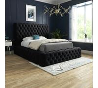 Casa Magna Florence Wide Winged Upholstered Soft Velvet Bed Frame - Pink - Black - Super king