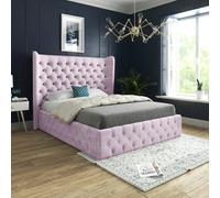 Casa Magna Florence Wide Winged Upholstered Soft Velvet Bed Frame - Pink - Pink - Single