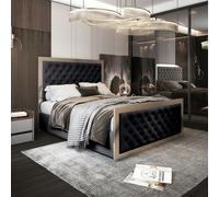 Casa Magna Maddison Upholstered Soft Velvet Metal Bed Frame - Cream - Super king - Black