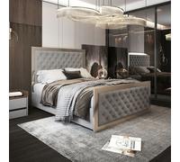 Casa Magna Maddison Upholstered Soft Velvet Metal Bed Frame - Grey - Grey - King