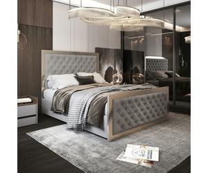 Casa Magna Maddison Upholstered Soft Velvet Metal Bed Frame - Grey - Grey - Single